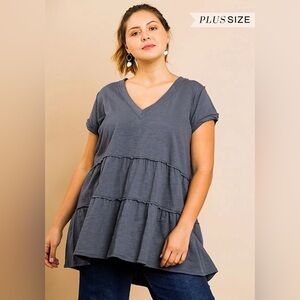 Umgee+ Gray Tierred Ruffle Tunic Top Size X-Large